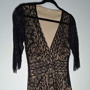 Luxxel Black and Gold Lace Mini Dress Size S